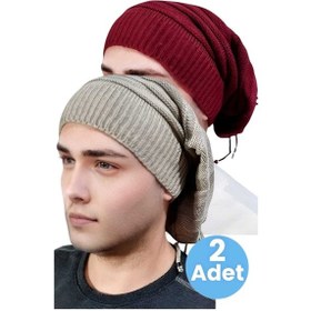 Resim Uniquetrenders 2'li Erkek Kışlık Triko Örgü Bere Ve Boyunluk Bordo-camel 