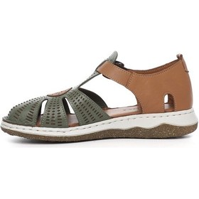 Resim Gönderi R Dolgu Topuk Hakiki Deri Sandalet Haki 