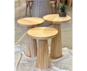 Resim Simillo Home & Living Ahşap 3’lü Set Mantar Yan Sehpa Modern Fiskos 