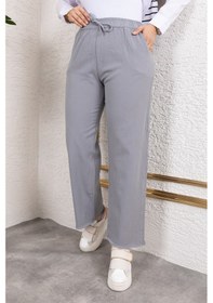 Resim Nevayla Moda Beli Lastikli Keten Pantolon - Gri / A0104 Gri 