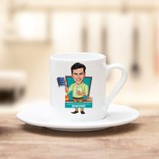 Resim Çizgili Gömlekli Öğretmen Karikatürlü Kahve Fincanı 