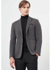 Resim İmza Siyah Kazayağı Desen Örme Mono Yaka Astarsız Çift Yırtmaç 2 Düğme 6 Drop Slim Fit Casual Ceket 1002245150 Siyah 