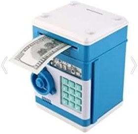 Resim Şifreli Otomatik Kağıt Para Alan Atm Kasa Kumbara - Mavi 