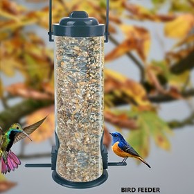 Resim 1 adet Plastik Kuş Besleyici, Çoklu Besleme Portlarına Sahip, Hava Koşullarına Dayanıklı Otomatik Kuş Besleme Aracı, Bahçe Dekorasyonu, Doldurması ve Temizlemesi Kolay, Dış Mekan Asılı Yem Dağıtıcısı 
