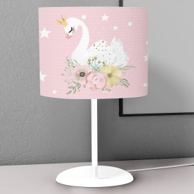 Resim instababyrooms Pembe Kuğu Desenli Çocuk Odası Dijital Baskılı Çocuk Odası Masaüstü Abajur Avize 