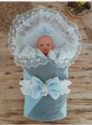 Resim Triko Przm Haki Bebek Kundağı Unisex Bebek Dış Kundak Battaniyesi Hastane Çıkışı Kundak Battaniye Mavi 