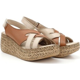 Resim Gönderi R Beje Taba Cırt Bantlı Dolgu Topuk Hakiki Deri Sandalet Bej 