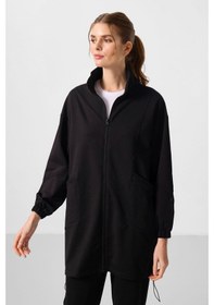 Resim Siyah Dik Yaka Fermuarlı Rahat Form Kadın Eşofman Tunik Takım - 95345 Siyah 