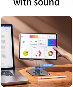 Resim Asfal Katlanabilir Yükseklik Ayarlı Metal Masaüstü 360° Dönen Telefon Ve Tablet Standı, Tablet Tutucu 