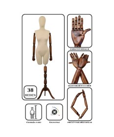 Resim 38 Beden Ahşap Kollu Pantolon Giyebilen Terzi Mankeni Vitrin Mankeni 6540 