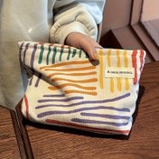 Resim Vibrant Charm] Renkli Çizgili Makyaj Çantası - Canlı Gökkuşağı Fermuarlı Kozmetik Çantası, Seyahat veya Günlük Kullanım için Taşınabilir Tuvalet Organizatörü, Seyahat Tuvalet Çantası 