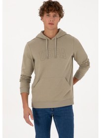 Resim U.S. Polo Assn. Erkek Regular Fit Kapüşonlu Açık Haki Basic Sweatshirt 50315663-VR183 