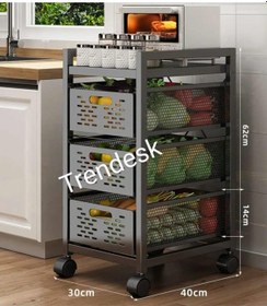 Resim Trendesk 3 Katlı Metal Siyah Çok Amaçlı Patates Soğan Sebze Meyve Sepeti Sebzelik Tekerlekli 