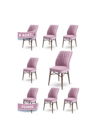 Resim Canisa Flex Serisi, Üst Kalite Mutfak Sandalyesi, 8 Adet Pembe Sandalye, Gürgen Ceviz Ahşap Ayak Sandalye Pembe Ayaklar Ceviz 