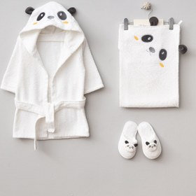 Resim Bebitof Sevimli Panda Figürlü Bamboo Bebek Bornoz Seti 0-2 Yaş Kutulu 