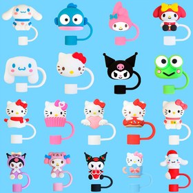 Resim 18 Types Sanrio 10mm Straw Cap, Portable Reusable, Food Grade, Anti-dust, Plastic, for Milk Tea Cup Accessories 
