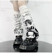 Resim Karton Baskılı Punk Niş Kişiselleştirilmiş Tayt Çorap Çorap Yaz Gotik Moda Kadın Uyluk Yüksek Çorap Beyaz 