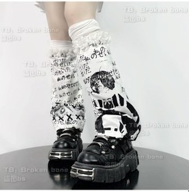 Resim Karton Baskılı Punk Niş Kişiselleştirilmiş Tayt Çorap Çorap Yaz Gotik Moda Kadın Uyluk Yüksek Çorap Beyaz 