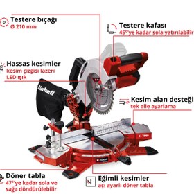 Resim Einhell TE-MS 18/210 Li - Solo, Akülü Gönye Testere 
