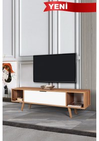 Resim 3626 Mesir 160 Cm Ahşap Ayaklı , Metal Kulplu Tv Ünitesi , Söğüt - Beyaz , Salon , Oturma Odası Diğer 