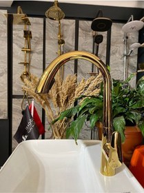 Resim İsaoğlu Yapı Parlak Gold Gizli Spiralli Mutfak Bataryası Altın Spiralli Evye Bataryası Oynar Başlıklı Musluk Gold 