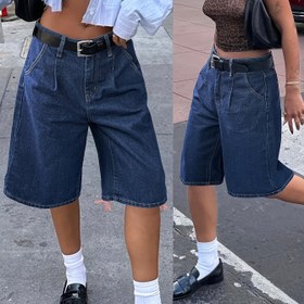 Resim Kadınlar için Orta Bel Kot Kapri Pantolon, Sokak Stili, Rahat Moda Günlük Şortlar, Beş Cepli, Kot Kumaş 