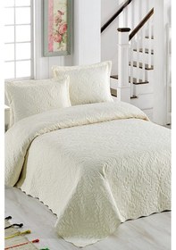 Resim Ivy Krem Çift Kişilik Microfiber Kapitone Yatak Örtüsü Ekru 