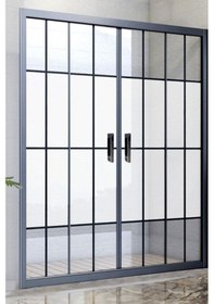 Resim Durul Duşakabin Ön Cephe 5mm Siyah Çizgi Komple Buzlu H:190 CM Siyah 