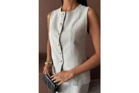 Resim The Kethen Uzun Yelek Mini Etek Flamlı Keten Takım 10148 