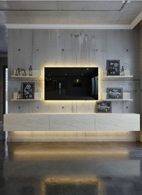 Resim Resital Ledli Duvara Monte Tv Sehpası - Traverten - W6020-8 Traverten 