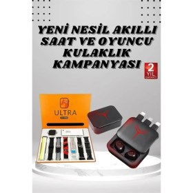 Resim İlk El Grup Dijital Göstergeli Powerbank Kablosuz Kulaklık ve 7 Kordonlu Yeni Nesil Akıllı Saat Dokunmatik K 