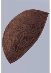 Resim Tezzgelsin 50'li Dokuma Örgü Desenli Takke Kaliteli Namaz Takkesi Kahverengi 