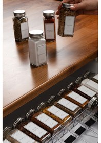 Resim 12'li Şeffaf Kristal Plexi Standlı Cam Baharatlık Seti Kapaklı Beyaz Etiketli Baharatlık Mh03slvr12 Beyaz - Şeffaf 