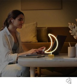 Resim Ema Dükkan Ay Dede Neon Led Işıklı Usb'li Gece Lambası Pilli Neon Led Işıklı Masa Lambası Dekoratif Aydınlatma 