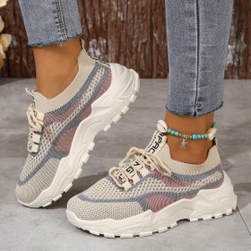 Resim Kadınların Nefes Alabilen File Platform Sneaker'ları, Rahat Düşük Taban Spor Ayakkabılar, Büyük Beden Rahat Düşük Taban Spor Ayakkabılar 