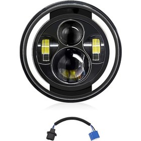 Resim Wezone 7 İnç Araba/motosiklet Led Farı Hilal Melek Gözü H4-h13 Adaptörlü 1 Adet - 100w 6000k Beyaz/ahşap Sarı Işık Ip67 Su Geçirmez 