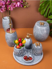 Resim MIARIK DESIGN & DEKORASYON Mermer Banyo Seti Takımı 7 Li Aksesuar Detaylı Tasarım Set 