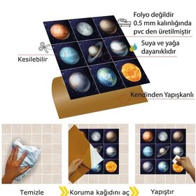 Resim Tink Kendinden Yapışkanlı Renkli Gezegen Desenli Pvc Karo 30x30 Cm 