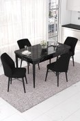 Resim Canisa Nef Serisi 70x114 Açılabilir Mdf Siyah Mermer Desen Masa Takımı Ve 4 Siyah Sandalye 