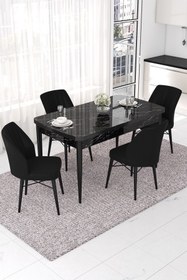 Resim Canisa Nef Serisi 70x114 Açılabilir Mdf Siyah Mermer Desen Masa Takımı Ve 4 Siyah Sandalye 