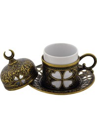 Resim Sena Yonca Desenli Porselenli 4 Parça Antik Renk Fincan 