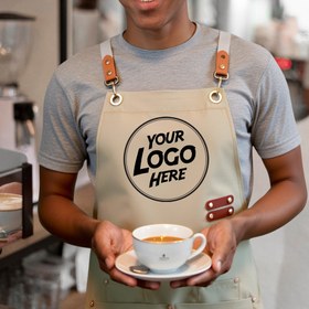 Resim 1 adet Özel Logo ile Kişiselleştirilmiş Polyester Önlük - Dayanıklı 400g/m², Kahverengi Snap Düğmeleri ile, Baristalar, Şefler, BBQ Tutkunları ve DIY Projeleri için Mükemmel, İdeal Tatil Hediyesi, Barista Uniform | Özel Olarak Düzenlenebilir Önlük | Dayanıklı Önlük 