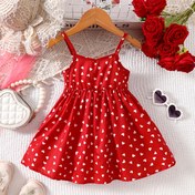 Resim 1 adet Kızlar için Kırmızı Kalp Baskılı Yazlık Elbise - Kolsuz Polyester A Kesim Mini Elbise, Fırfırlı Etek, Günlük & Makinede Yıkanabilir, Bayramlık Çocuk Giyim | Oynak Çocuk Elbisesi | Şeffaf Olmayan Kumaş 