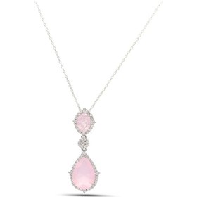 Resim Midyat Nurtaş Gümüş 201021885 Pembe Kuvars ve Zirkon Taşlı 925 Ayar Gümüş Kadın Kolye 
