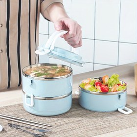 Resim 1 adet Çift Katmanlı Paslanmaz Çelik İzoleli Öğle Yemeği Kutusu - Sızdırmaz, Yiyecekleri Sıcak veya Soğuk Tutuyor, Öğrenciler ve Profesyoneller için Mükemmel, Bulaşık Makinesinde Yıkanabilir 