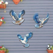 Resim 3 Parça Deniz Kuşu Duvar Dekoru Seti - Kıyı Temalı El Yapımı Duvar Süsleri - Canlı Mavi ve Beyaz Renkli Ahşap Dekor, Bahçe, Çit, Teras ve Mutfaklar İçin Harika Kuş Temalı Dekorasyon 
