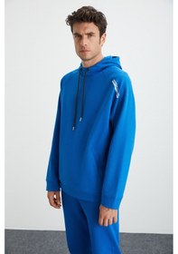 Resim Grimelange Malagos Erkek Içi Polarlı Yumuşacık 3 Iplik Içi Şardonlu Regular Kapüşonlu Mavi Sweatshirt 