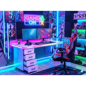 Resim XMAX 160x80CM RGB Bluetooth Pixel Led - Çekmeceli MDF Metal Ayak ZYRA Yayıncı Oyuncu Masası 