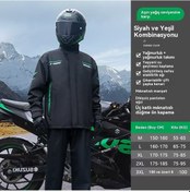 Resim Bölünebilir Motosiklet Yağmurluk Seti: Sağanak Geçirmez Unisex Model Siyah - Yeşil 