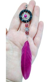 Resim biuti Mor Tüylü Düş Kapanı Araba Dikiz Ayna Süsü, Kırmızı Nazar Boncuklu Dreamcatcher Yeni Araba Hediyesi 